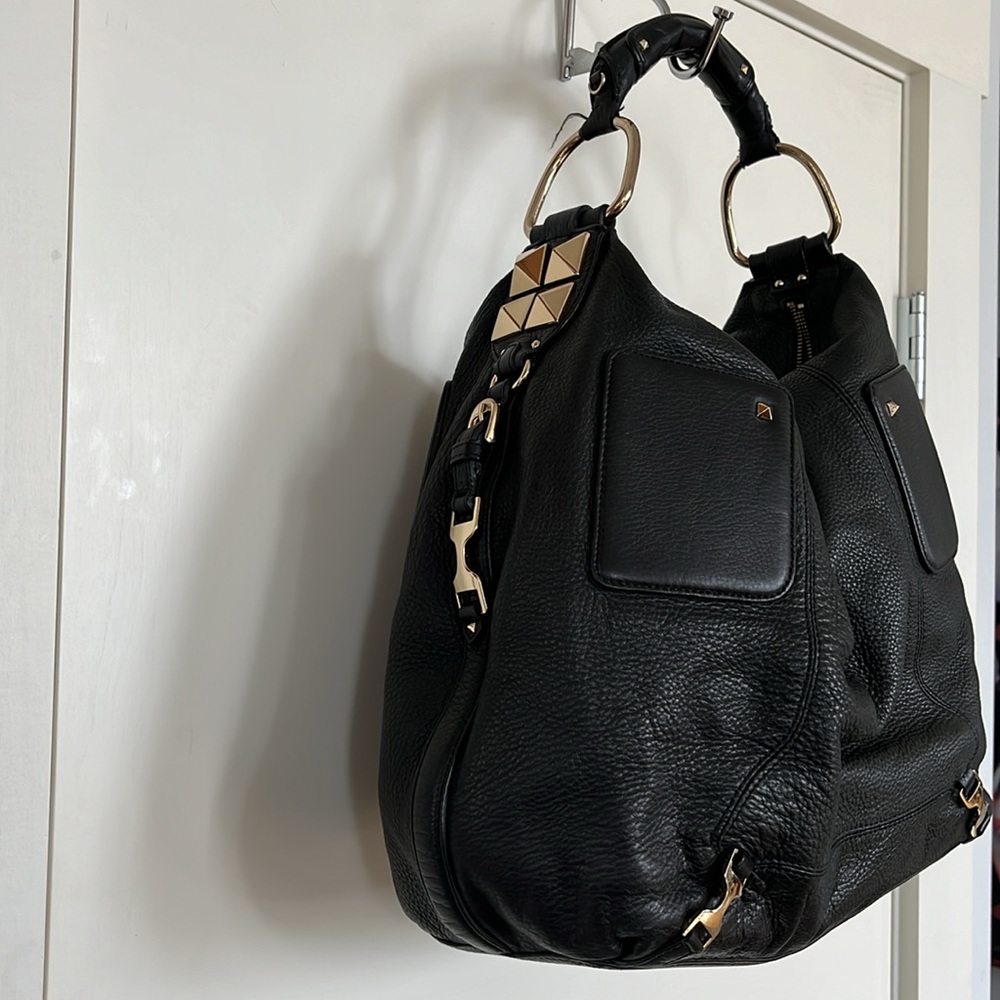 Ann Taylor Genuine Leather Hobo Shoulder Bag with Gold Studs